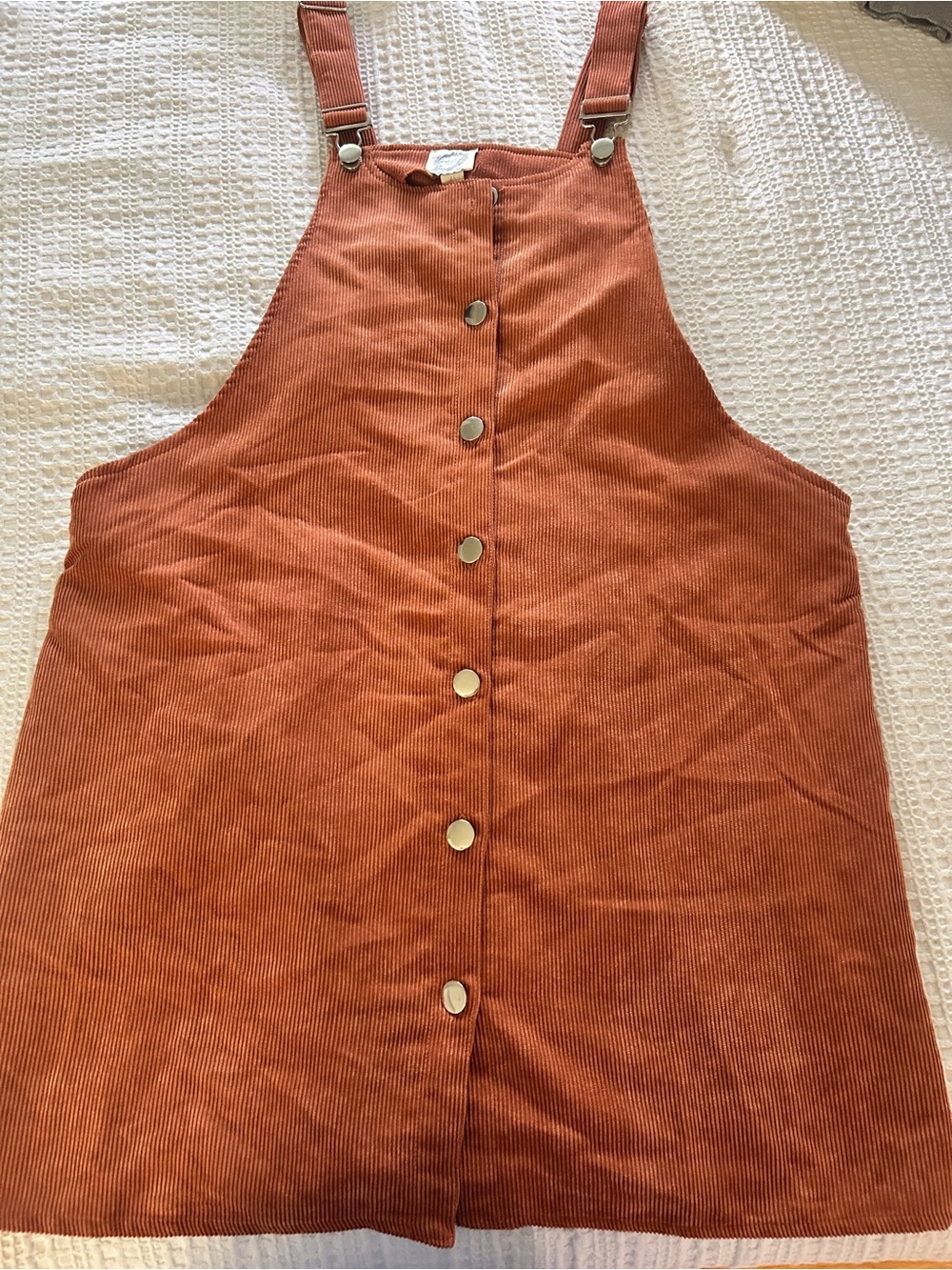 Rust Corduroy Button-Front Overall Dress